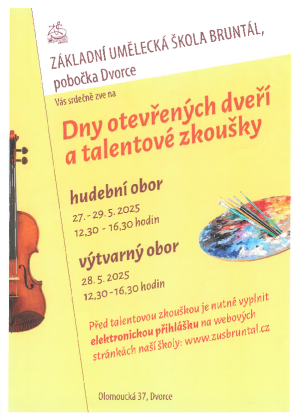 Dny otevřených dveří a talentové zkoušky ZUŠ 1